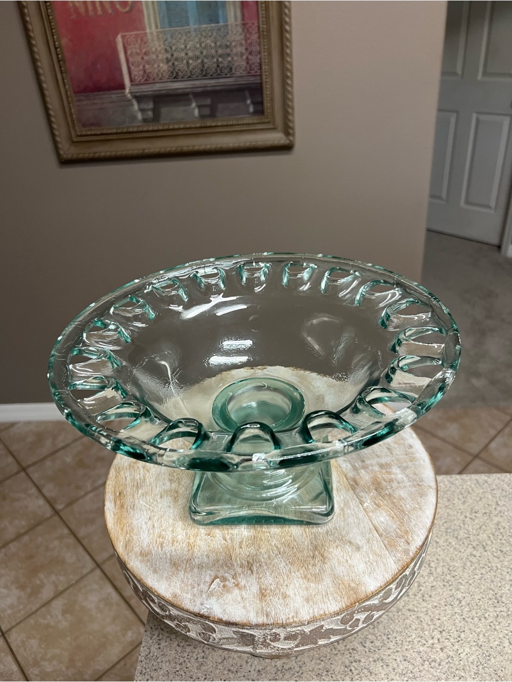 Beautiful Recycled Aqua Glass Pedestal Bowl